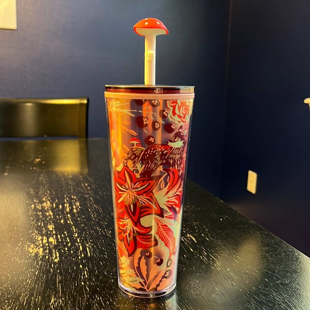Starbucks 2022 Holiday Enchanted Forest with mushroom straw topper.